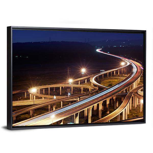 Highway At Night Taiwan Canvas Wall Art-3 Horizontal-Gallery Wrap-25" x 16"-Tiaracle
