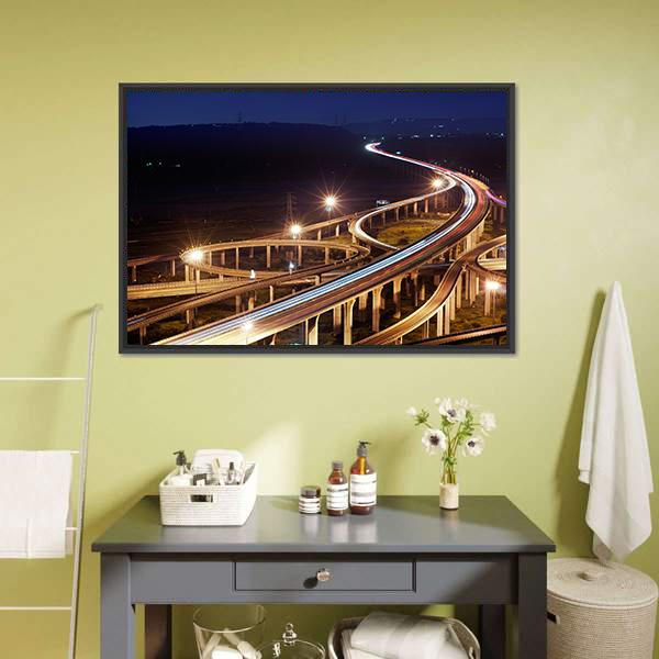 Highway At Night Taiwan Canvas Wall Art-1 Piece-Floating Frame-24" x 16"-Tiaracle