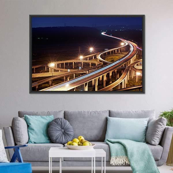 Highway At Night Taiwan Canvas Wall Art-3 Horizontal-Gallery Wrap-25" x 16"-Tiaracle