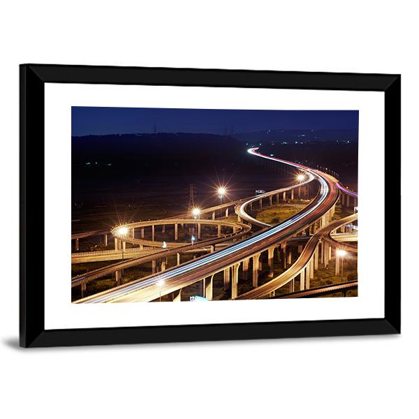 Highway At Night Taiwan Canvas Wall Art-3 Horizontal-Gallery Wrap-25" x 16"-Tiaracle