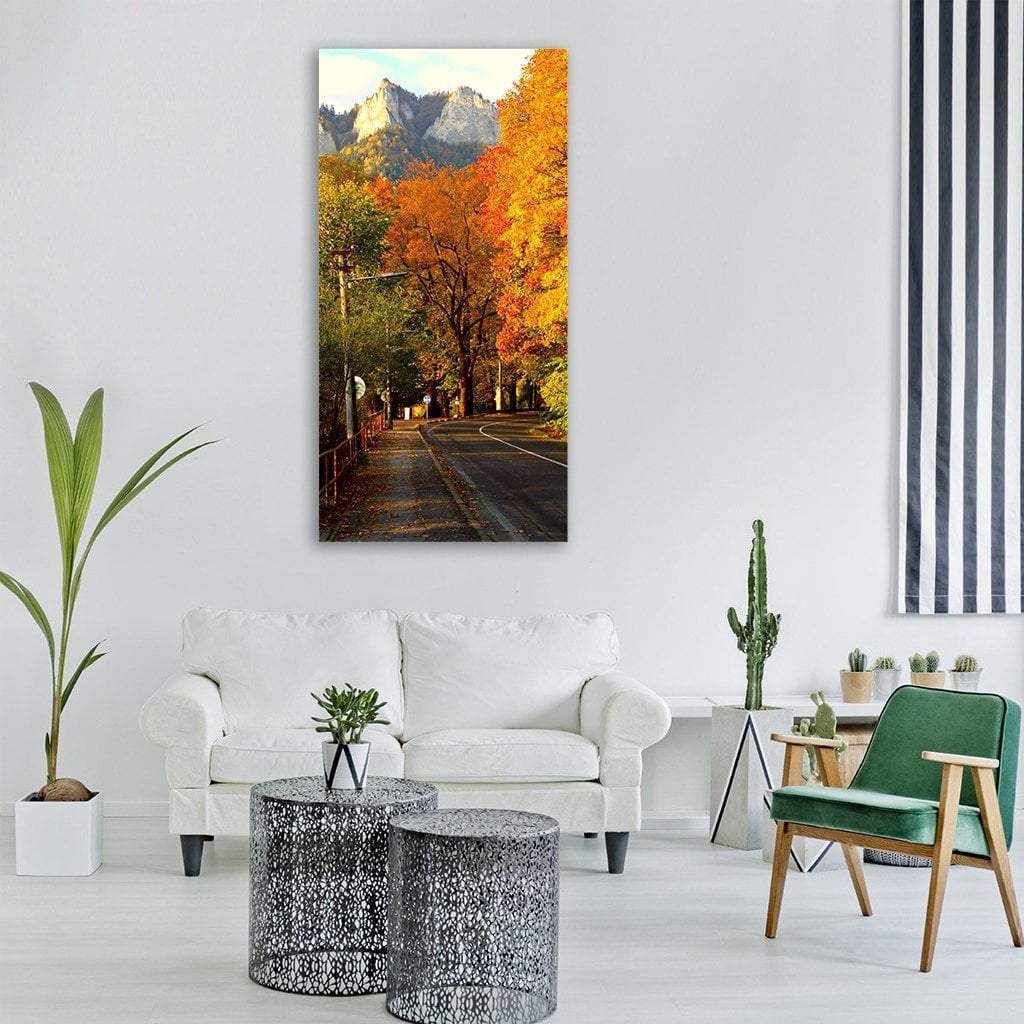 Highway Covered With Autumn Trees Vertical Canvas Wall Art-3 Vertical-Gallery Wrap-12" x 25"-Tiaracle