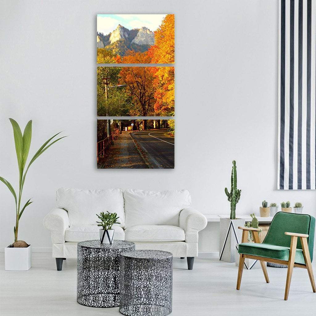 Highway Covered With Autumn Trees Vertical Canvas Wall Art-3 Vertical-Gallery Wrap-12" x 25"-Tiaracle