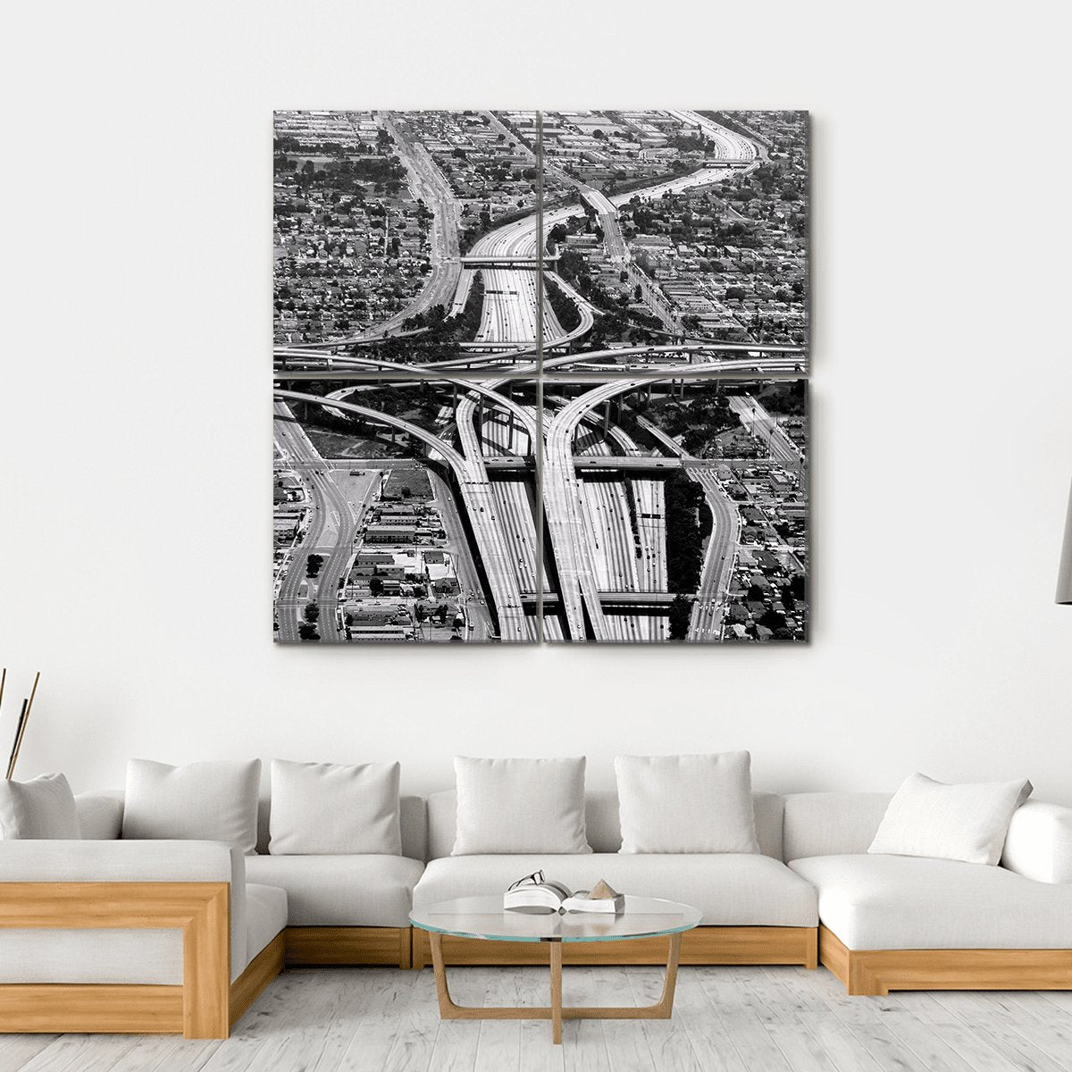 Highway Crossing At Los Angeles Airport Canvas Wall Art-4 Square-Gallery Wrap-17" x 17"-Tiaracle