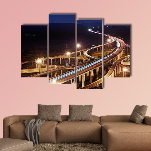 Highway At Night Taiwan Canvas Wall Art-4 Pop-Gallery Wrap-50" x 32"-Tiaracle