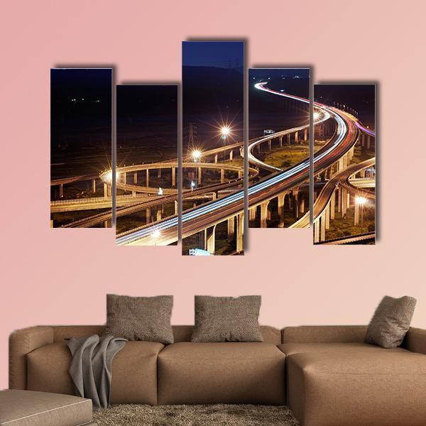 Highway At Night Taiwan Canvas Wall Art-5 Pop-Gallery Wrap-47" x 32"-Tiaracle