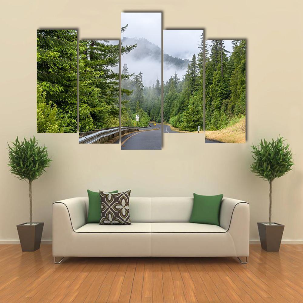 Highway In Redwood Forest Canvas Wall Art-5 Pop-Gallery Wrap-32&quot; x 21&quot;-Tiaracle