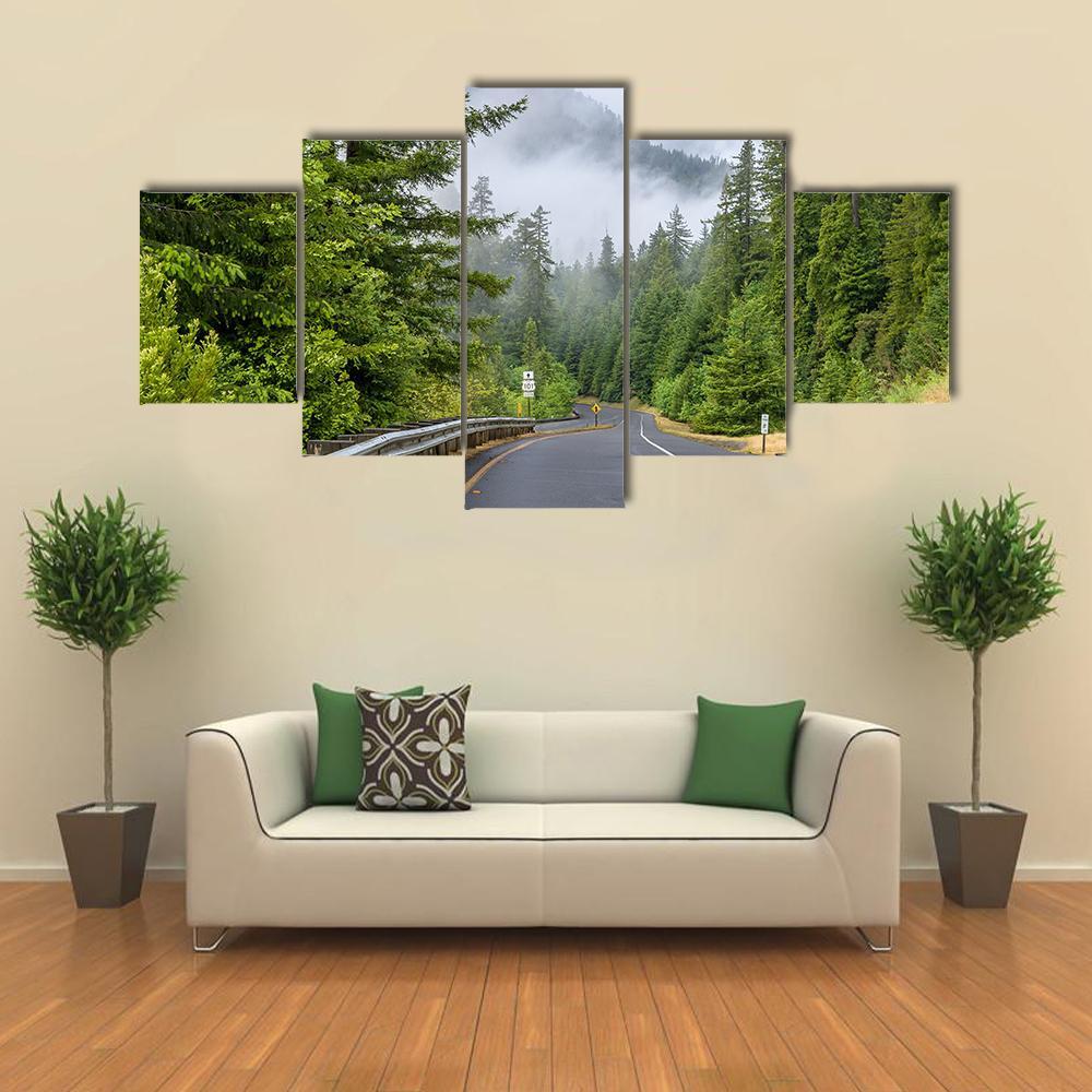 Highway In Redwood Forest Canvas Wall Art-5 Star-Gallery Wrap-42" x 21"-Tiaracle