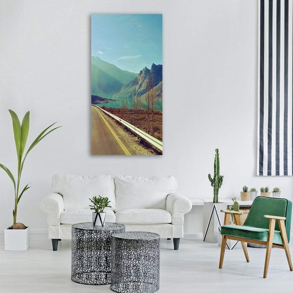 Highway Near Mountain Lake Vertical Canvas Wall Art-1 Vertical-Gallery Wrap-12" x 24"-Tiaracle