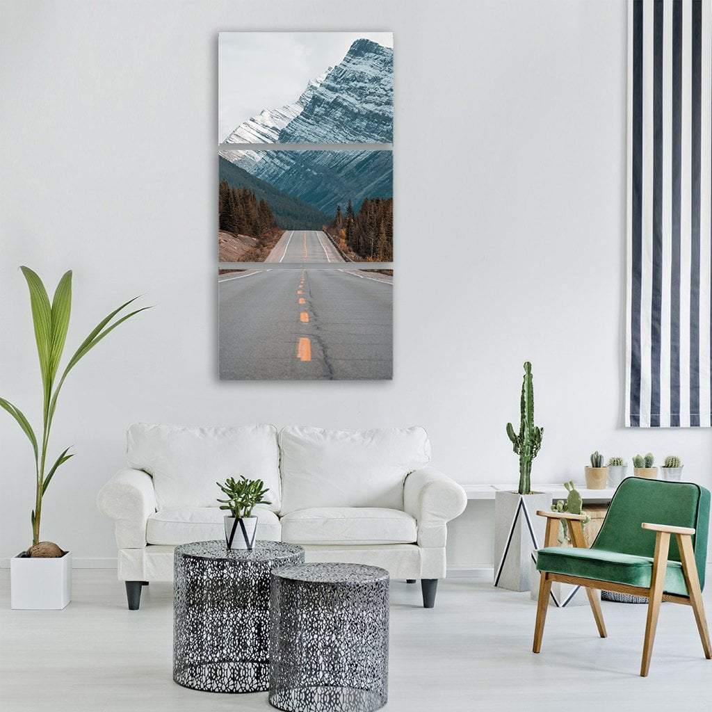 Highway Travel To Mountain Vertical Canvas Wall Art-3 Vertical-Gallery Wrap-12" x 25"-Tiaracle
