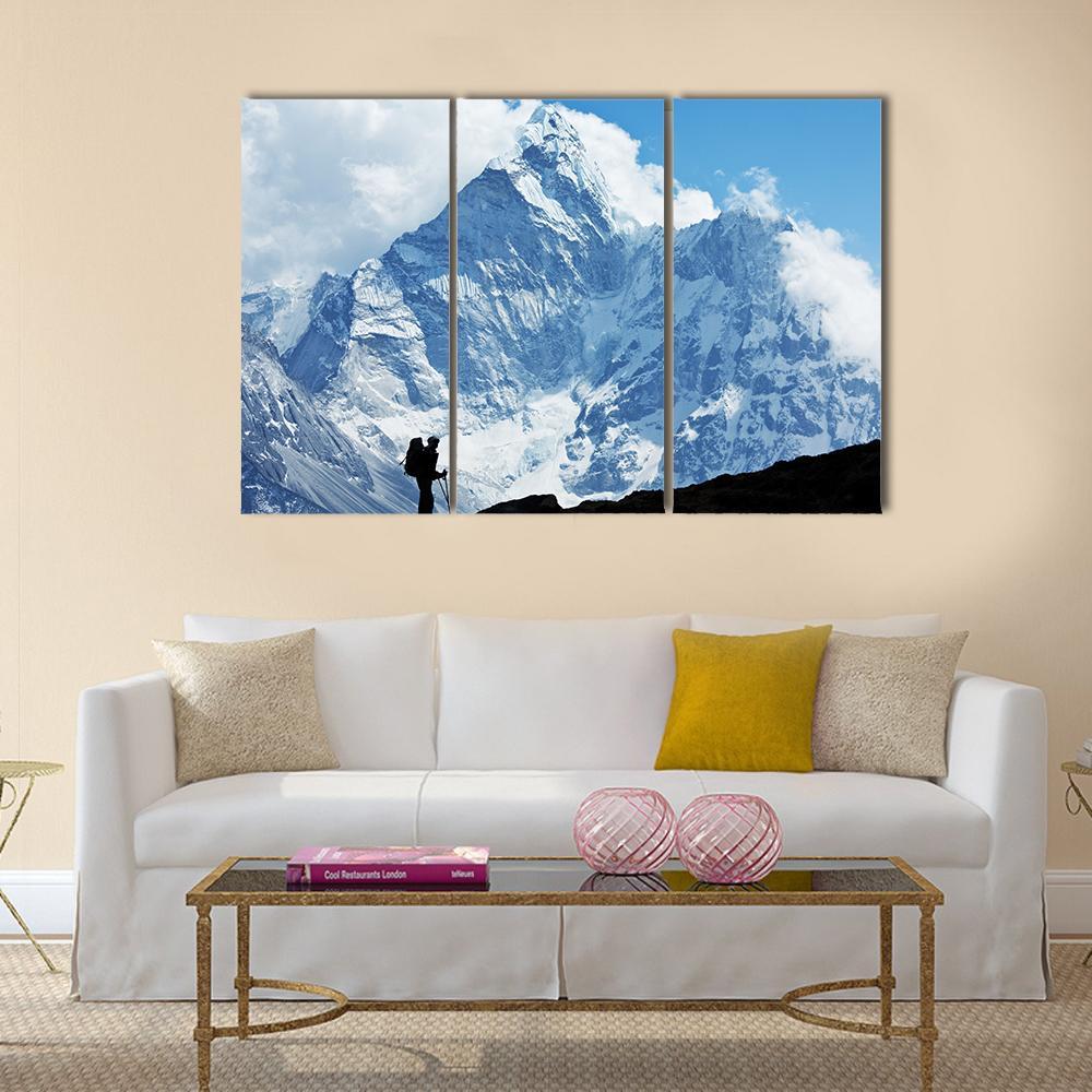 Hiker In Everest Region Canvas Wall Art-5 Pop-Gallery Wrap-47" x 32"-Tiaracle