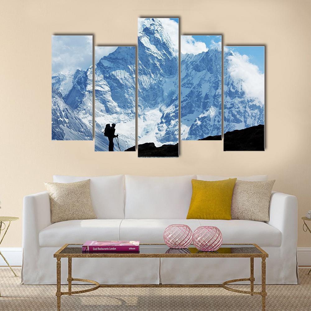 Hiker In Everest Region Canvas Wall Art-5 Pop-Gallery Wrap-47" x 32"-Tiaracle