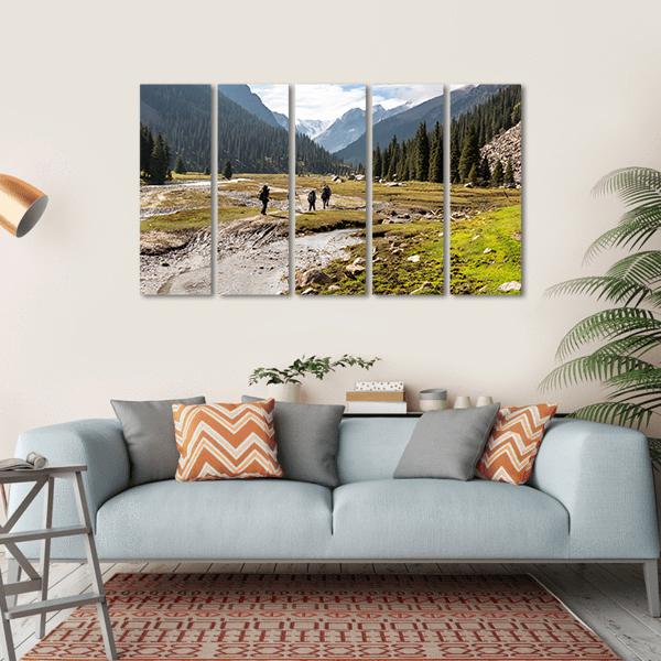 Hikers Climbing On The Tein Shan Mountains Canvas Wall Art-5 Horizontal-Gallery Wrap-22" x 12"-Tiaracle