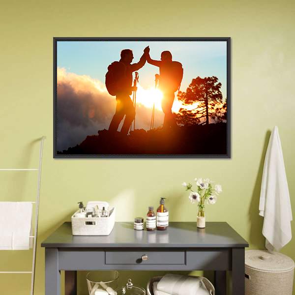 Hikers High Five Canvas Wall Art-1 Piece-Floating Frame-24&quot; x 16&quot;-Tiaracle