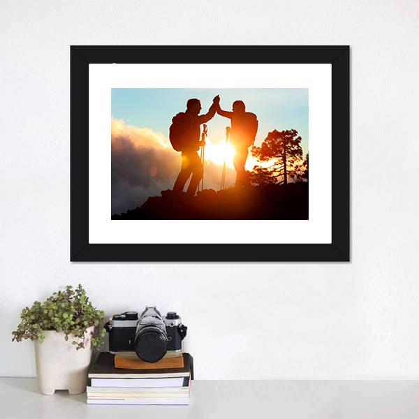 Hikers High Five Canvas Wall Art-1 Piece-Framed Print-20" x 16"-Tiaracle