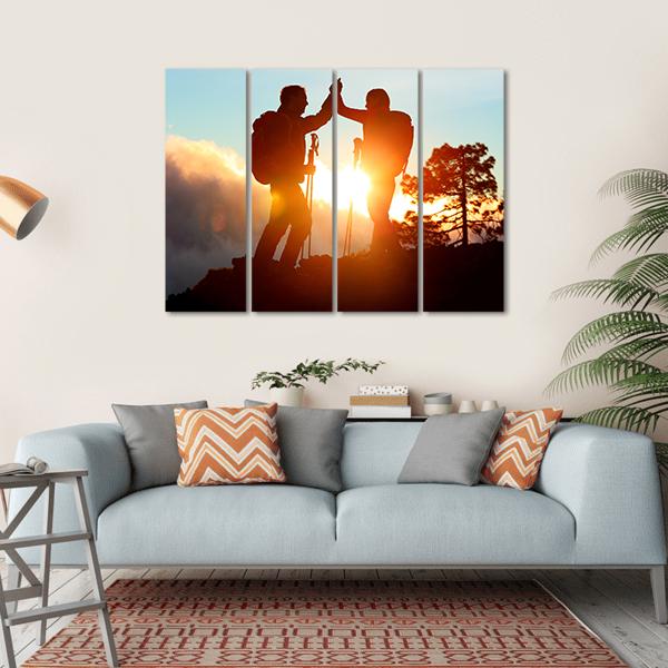 Hikers High Five Canvas Wall Art-4 Horizontal-Gallery Wrap-34&quot; x 24&quot;-Tiaracle