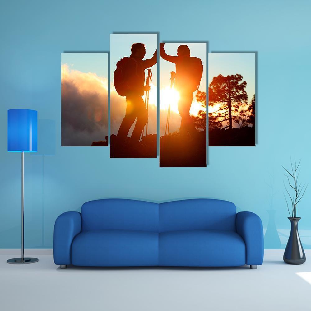Hikers High Five Canvas Wall Art-4 Pop-Gallery Wrap-50" x 32"-Tiaracle