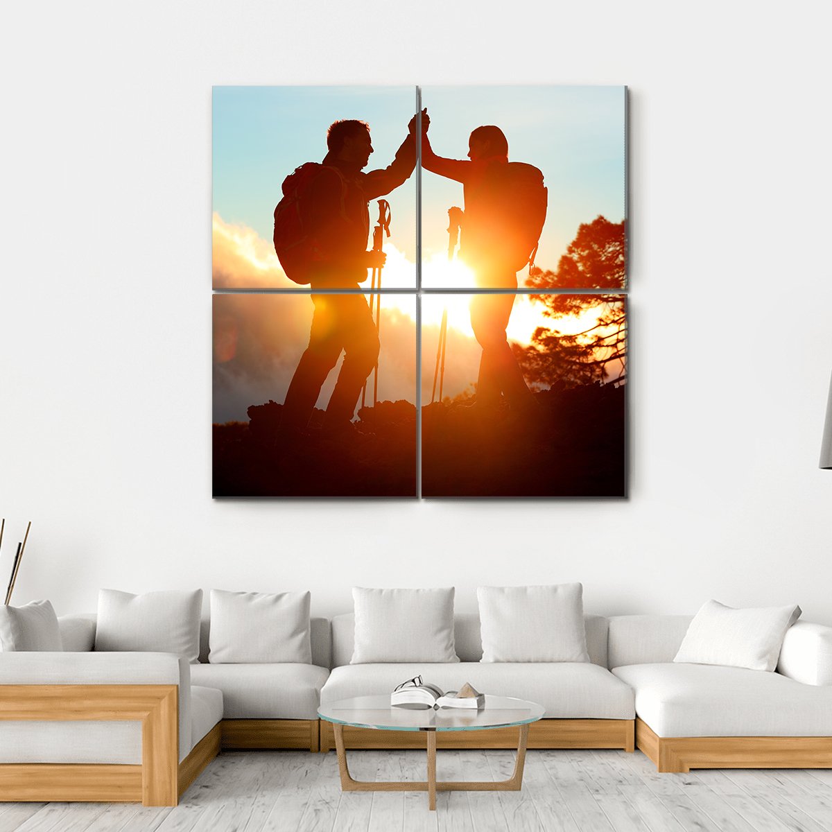Hikers High Five Canvas Wall Art-4 Square-Gallery Wrap-17" x 17"-Tiaracle