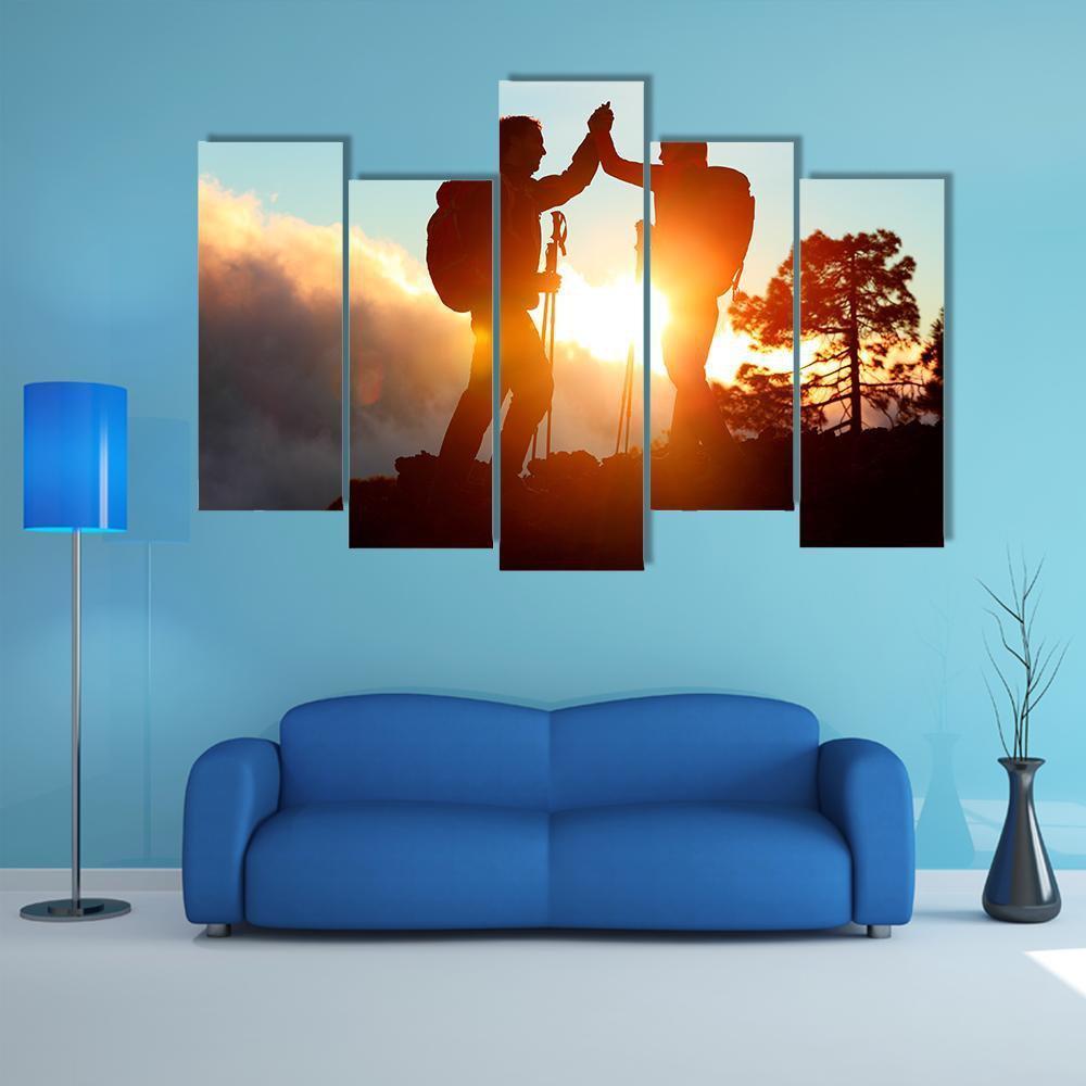Hikers High Five Canvas Wall Art-5 Pop-Gallery Wrap-47" x 32"-Tiaracle
