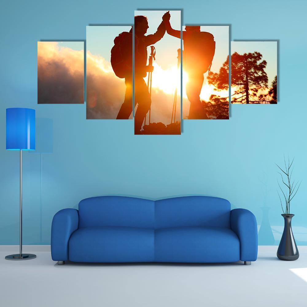 Hikers High Five Canvas Wall Art-1 Piece-Gallery Wrap-48" x 32"-Tiaracle