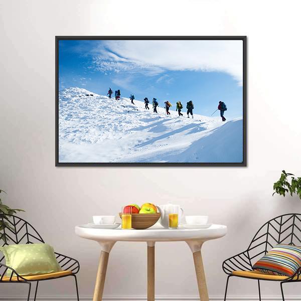 Hikers In Winter Mountain Canvas Wall Art-5 Horizontal-Gallery Wrap-22" x 12"-Tiaracle