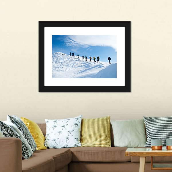 Hikers In Winter Mountain Canvas Wall Art-5 Horizontal-Gallery Wrap-22" x 12"-Tiaracle