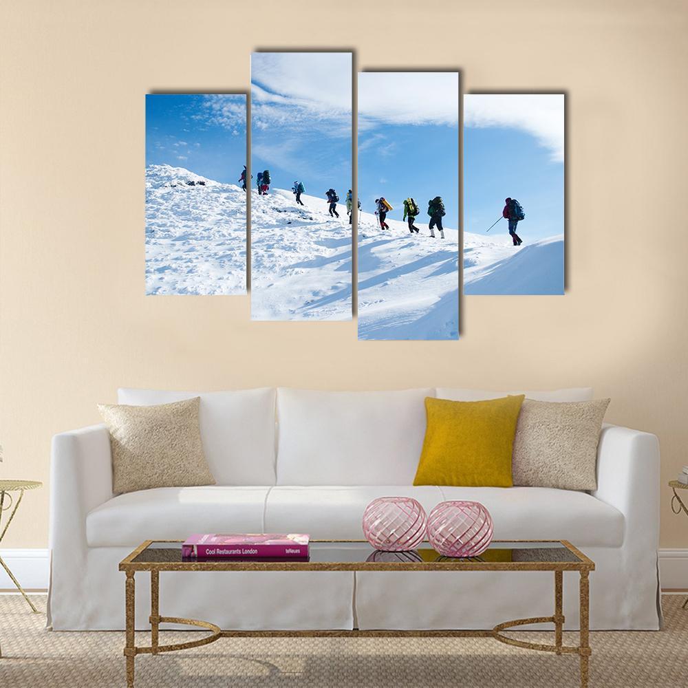 Hikers In Winter Mountain Canvas Wall Art-4 Pop-Gallery Wrap-50" x 32"-Tiaracle