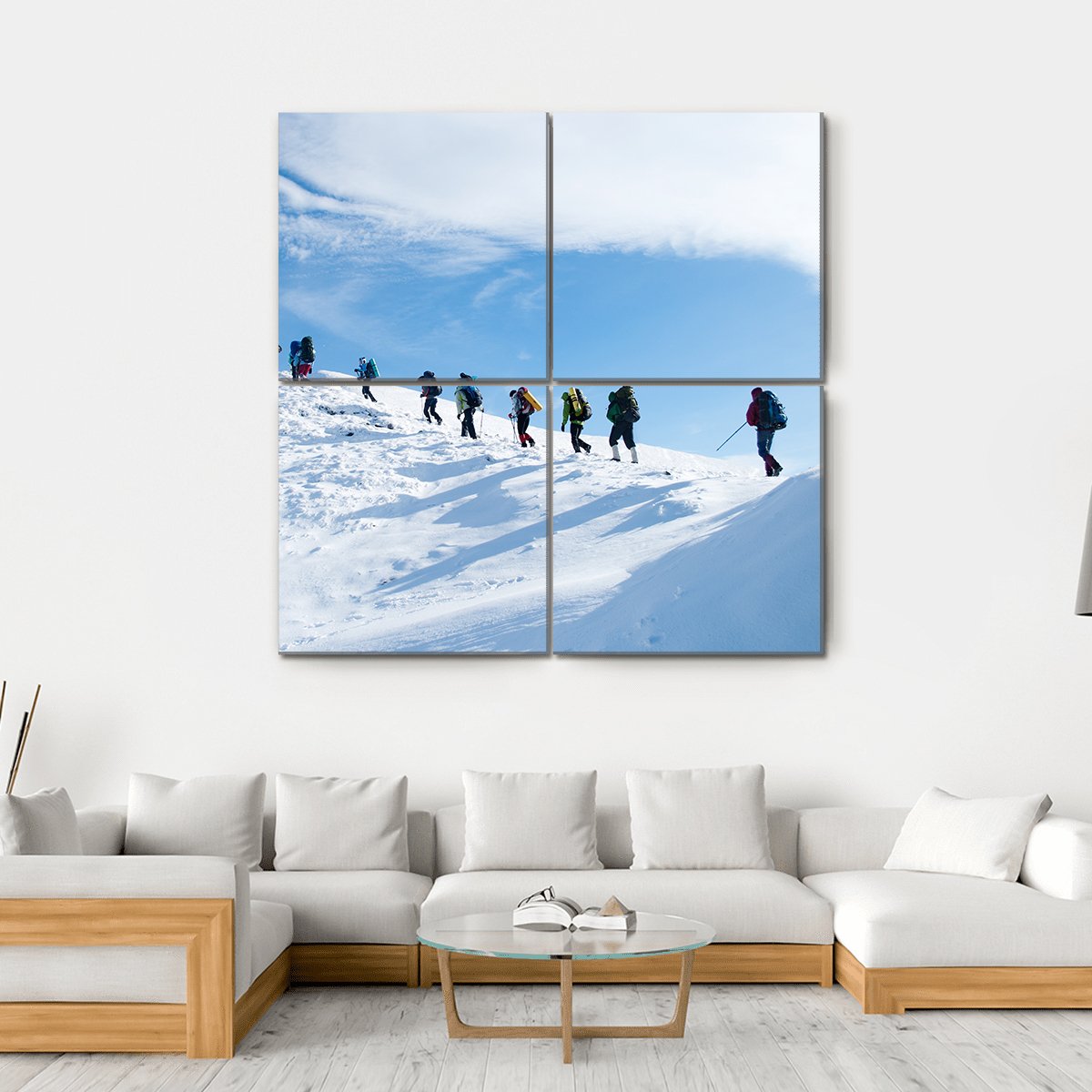 Hikers In Winter Mountain Canvas Wall Art-4 Square-Gallery Wrap-17" x 17"-Tiaracle