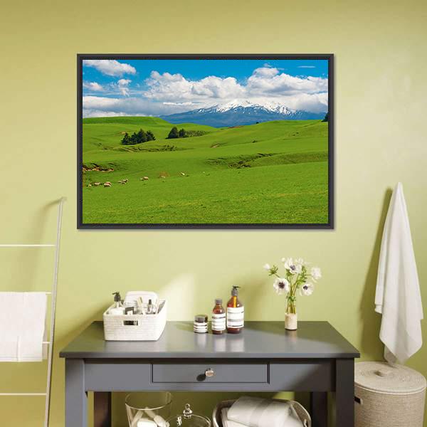 Hill covered By Green Grass Canvas Wall Art-1 Piece-Floating Frame-24" x 16"-Tiaracle