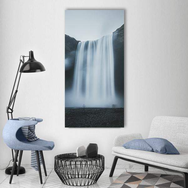 Hill Rocks Mountain Waterfall Vertical Canvas Wall Art-1 Vertical-Gallery Wrap-12" x 24"-Tiaracle
