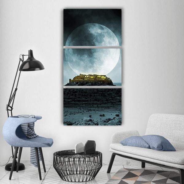 Fantasy Hill With Moon Vertical Canvas Wall Art-3 Vertical-Gallery Wrap-12" x 25"-Tiaracle