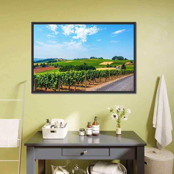 Hills Covered In Vineyards Canvas Wall Art-1 Piece-Floating Frame-24" x 16"-Tiaracle