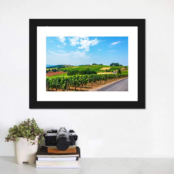 Hills Covered In Vineyards Canvas Wall Art-1 Piece-Framed Print-20" x 16"-Tiaracle