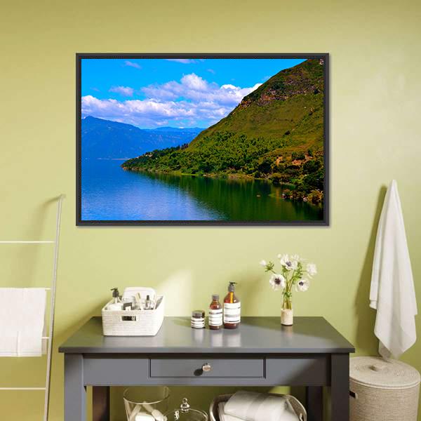 Hills Surrounding Lake Atitlan Canvas Wall Art-1 Piece-Floating Frame-24" x 16"-Tiaracle