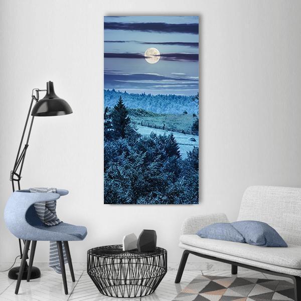 Hillside Meadow In Moon Light Vertical Canvas Wall Art-3 Vertical-Gallery Wrap-12" x 25"-Tiaracle