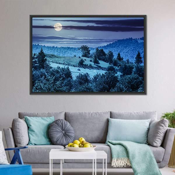 Hillside Meadow In Moon Light Vertical Canvas Wall Art-3 Vertical-Gallery Wrap-12" x 25"-Tiaracle