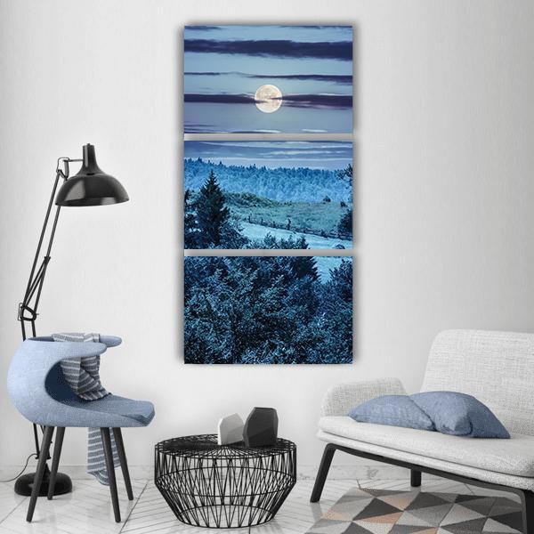 Hillside Meadow In Moon Light Vertical Canvas Wall Art-3 Vertical-Gallery Wrap-12" x 25"-Tiaracle