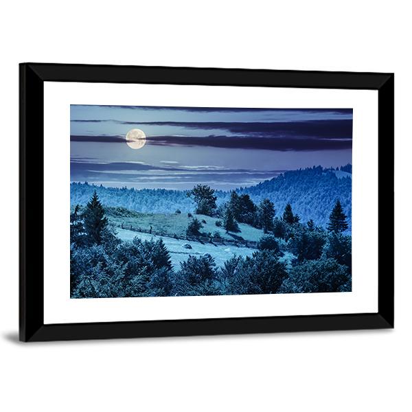 Hillside Meadow In Moon Light Vertical Canvas Wall Art-3 Vertical-Gallery Wrap-12" x 25"-Tiaracle