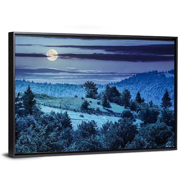 Hillside Meadow In Moon Light Vertical Canvas Wall Art-3 Vertical-Gallery Wrap-12" x 25"-Tiaracle
