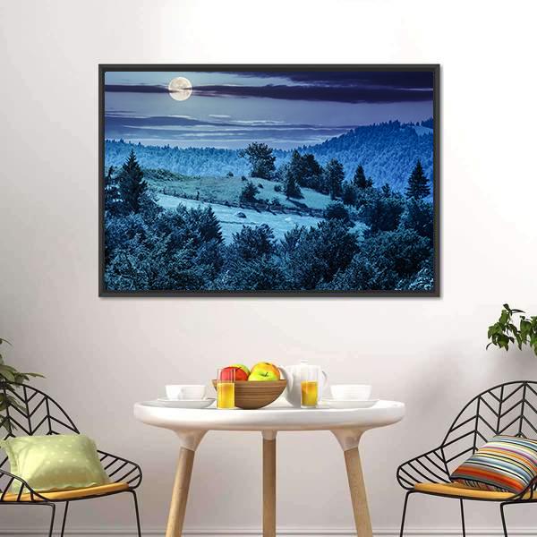 Hillside Meadow In Moon Light Vertical Canvas Wall Art-3 Vertical-Gallery Wrap-12" x 25"-Tiaracle
