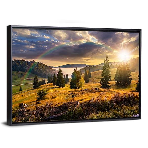 Hillside With Coniferous Forest Canvas Wall Art-3 Horizontal-Gallery Wrap-25" x 16"-Tiaracle