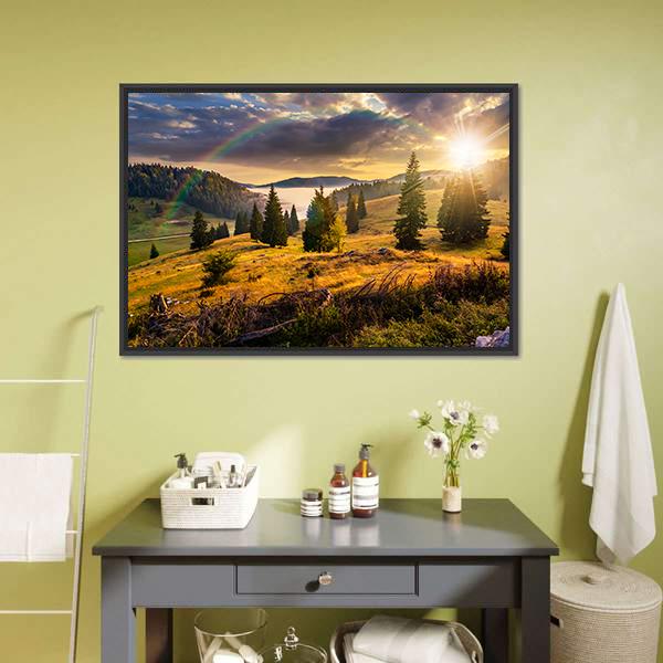 Hillside With Coniferous Forest Canvas Wall Art-1 Piece-Floating Frame-24" x 16"-Tiaracle