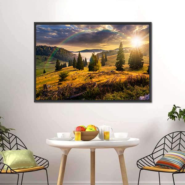 Hillside With Coniferous Forest Canvas Wall Art-3 Horizontal-Gallery Wrap-25" x 16"-Tiaracle