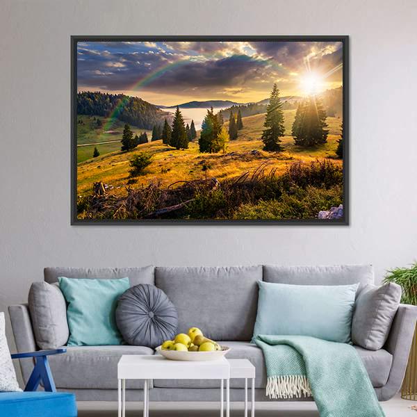 Hillside With Coniferous Forest Canvas Wall Art-3 Horizontal-Gallery Wrap-25" x 16"-Tiaracle