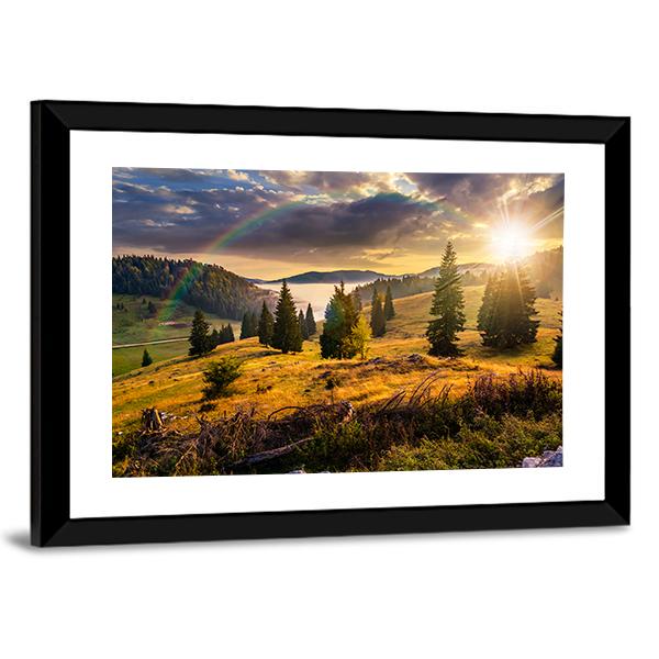 Hillside With Coniferous Forest Canvas Wall Art-3 Horizontal-Gallery Wrap-25" x 16"-Tiaracle