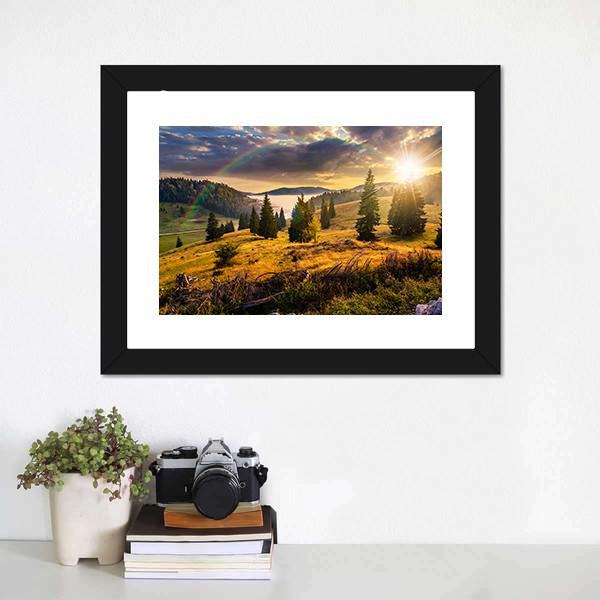 Hillside With Coniferous Forest Canvas Wall Art-1 Piece-Framed Print-20" x 16"-Tiaracle