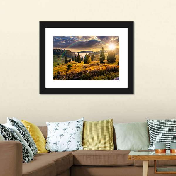 Hillside With Coniferous Forest Canvas Wall Art-3 Horizontal-Gallery Wrap-25" x 16"-Tiaracle