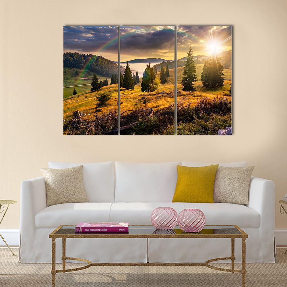 Hillside With Coniferous Forest Canvas Wall Art-3 Horizontal-Gallery Wrap-37" x 24"-Tiaracle