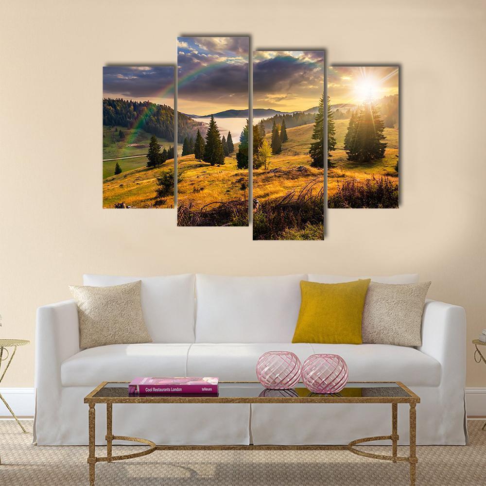 Hillside With Coniferous Forest Canvas Wall Art-4 Pop-Gallery Wrap-50" x 32"-Tiaracle