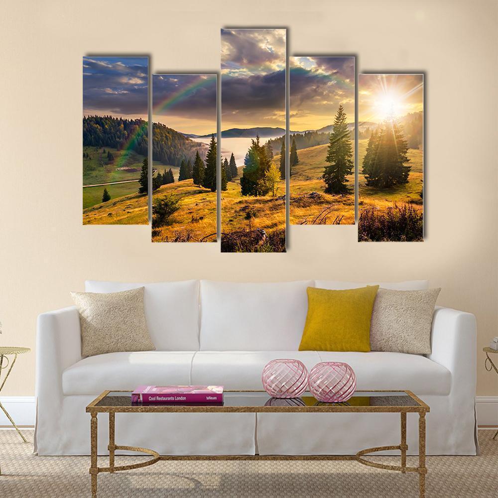 Hillside With Coniferous Forest Canvas Wall Art-5 Pop-Gallery Wrap-47" x 32"-Tiaracle