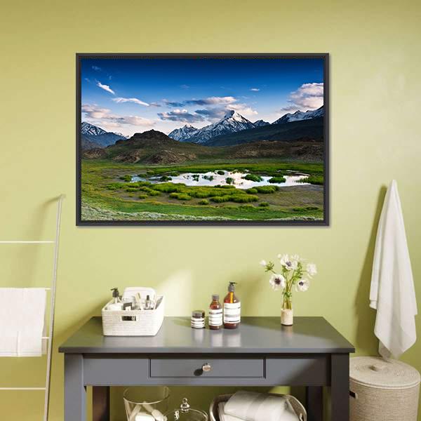 Himalayas Lake In Summer Time Canvas Wall Art-1 Piece-Floating Frame-24" x 16"-Tiaracle